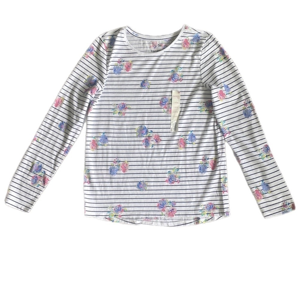 Kohl's SO Girls Long Sleeve Striped T-Shirt White Size L (10-12)